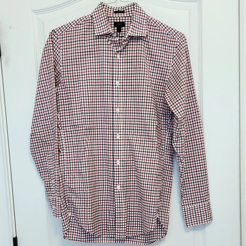 J. Crew LS Shirt Navy Burgundy Check Ludlow 120's 2 ply SMALL
